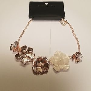 New York & Company rose goldtone floral necklace